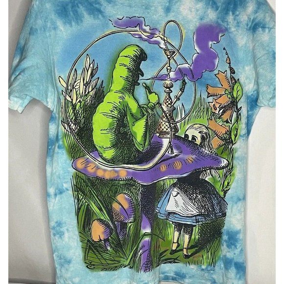 Alice in Wonderland S/S T Shirt Mens sz M Tie Dye Hookah Mushroom Psycedelic - Picture 2 of 8